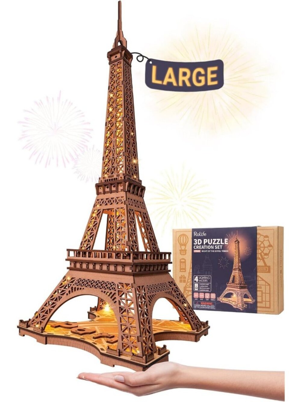 3D Wooden Eiffel Tower Puzzle Kit - LED Model Building Set for Home Decor Gift